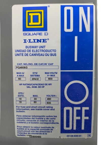 Square D PQ4606G 60A 600V Fusible Bus Plug